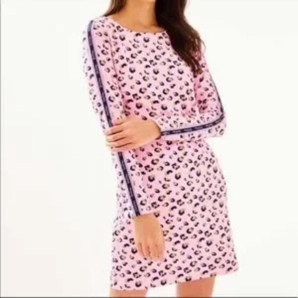 LILLY PULITZER Beline Pink Blossoms Seeing Spots Long Sleeve Knit Dress Medium